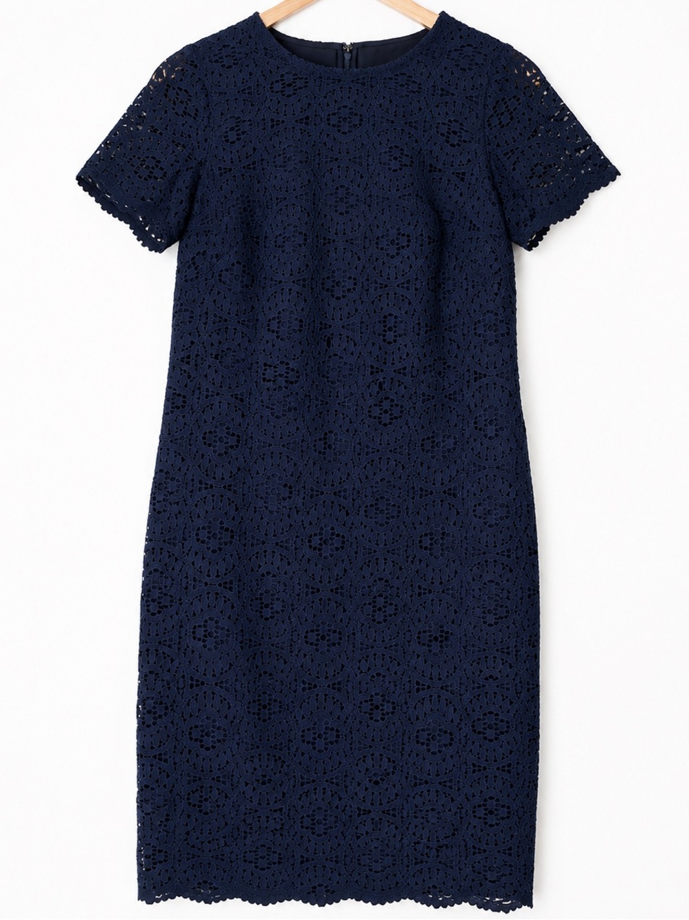 Ann Taylor Navy Lace Sheath Dress Short Sleeve Size 2 Cotton Blend